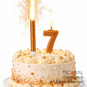 SET BENGALA Y VELA NUMERAL NUMERO 7 CON GIBRE ORO